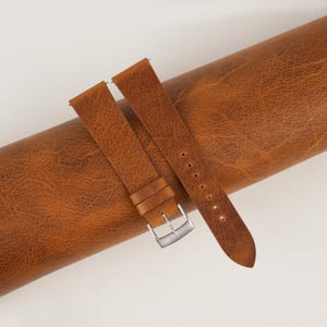Vintage Golden Brown Waxed Leather Watch Strap, Handmade New Waxed Leather Watch Strap 18mm 19mm 20mm 21mm 22mm 23mm