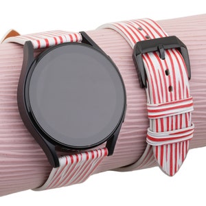 Handmade Red White Epi leather Samsung watch band compatible with Samsung Galaxy Watch 3 4 5 6 Active 1 2 Band Men Women