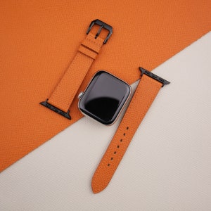 Orange Epsom Leather Apple Watch Band 38mm, 40mm, 41mm, 42mm, 44mm, 45mm For All Series, Leather Apple Watch Strap