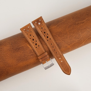Rally Golden Brown Waxed Leather Watch Strap, Handmade Rally Golden Brown Waxed Watch Strap Band 18mm 19mm 20mm 21mm 22mm 23mm 24mm