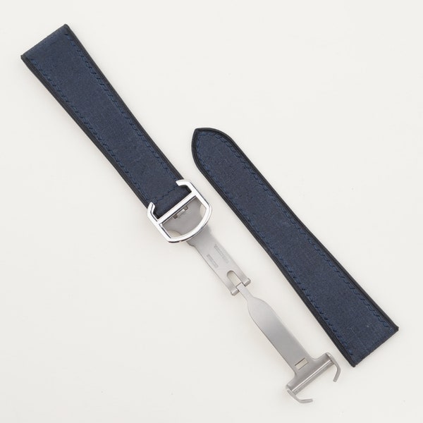 Single folding Navy Babele leather watch strap for deployant clasp ( included clasp )