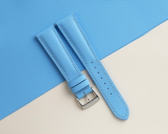 Padded Miami Blue Sailcloth Rubber Watch Strap, Handmade Rubber Bands 16mm 19mm 18mm 20mm 22mm 23mm