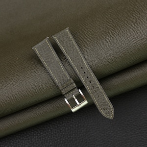 Olive Epsom Leather Watch Strap, Olive Epsom Leather Handmade Watch Strap, Epsom Strap Watch 16mm - 24mm