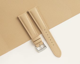 Padded Beige Sailcloth Rubber Watch Strap, Handmade Rubber Bands 16mm 19mm 18mm 20mm 22mm 23mm