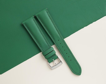Padded Emerald Green Sailcloth Rubber Watch Strap, Handmade Rubber Bands 16mm 19mm 18mm 20mm 22mm 23mm