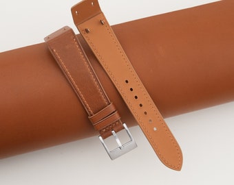 Bracelet de montre en cuir barénia brun doré à barres fixes, bracelet fait main à extrémités ouvertes pour montre à cosses fixes