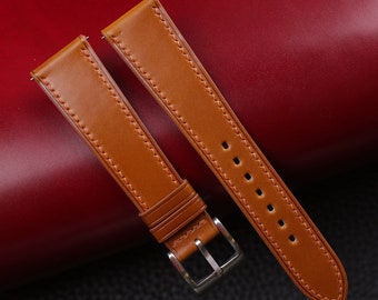 Bespoke Cognac Shell Cordovan Leather Watch Band, Handmade Shell Cordovan Watch Strap, Cordovan Leather Strap Watch 16mm 18 mm 20mm 22mm