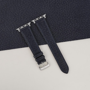 Handmade Navy Peccary Leather Apple Watch Band 38mm, 40mm, 41mm, 42mm, 44mm, 45mm For All Series custom
