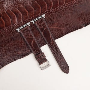 Dark Brown Ostrich Leg Leather Apple Watch Band 38mm, 40mm, 41mm, 42mm, 44mm, 45mm For All Series custom