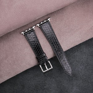 Black Snake Leather Apple Watch Band 38mm, 40mm, 41mm, 42mm, 44mm, 45mm For All Series, Leather Apple Watch Strap Gift Men Women