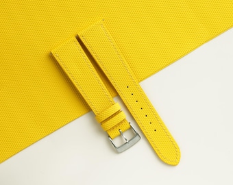 Yellow Sailcloth Rubber Watch Strap, Handmade Rubber Bands 16mm 19mm 18mm 20mm 22mm 23mm