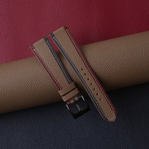 Tricolor Taupe Epsom Leather Watch Strap ,Tricolor Taupe Epsom Handmade Watch Strap, Epsom Strap Watch 16mm 18mm 19mm 20mm 21mm