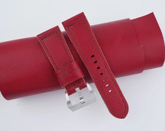 Red Evil Vachetta Veg Leather Strap for Panerai Watches Handmade PAM strap for Submersible Luminor Due Radiomir patina custome bands