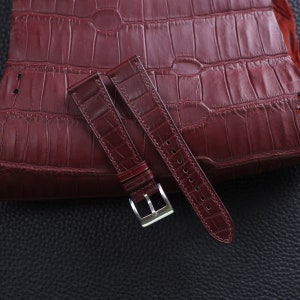 Handdn Watchstraps Classic Burgundy Alligator Leather Watch Strap, Alligator Burgundy Strap Bands 16mm 18mm 20mm 22mm