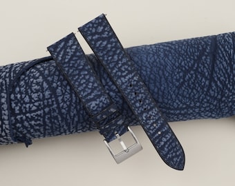 Dark blue Shark Leather Watch Strap, Handmade Shark Strap Bands 16mm 19mm 18mm 20mm 22mm 23mm, custom watch band