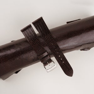 Vintage Slim Dark Brown Lizard Leather Watch Strap, Vintage Brown Lizard Leather Watch Band Slim Style 18mm 19mm 20mm 21mm 22mm 23mm 24mm