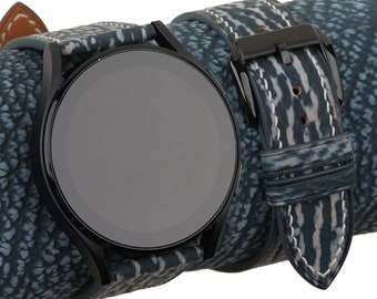 Handmade Jean Blue Shark Leather Watch Band for Samsung Galaxy Watch