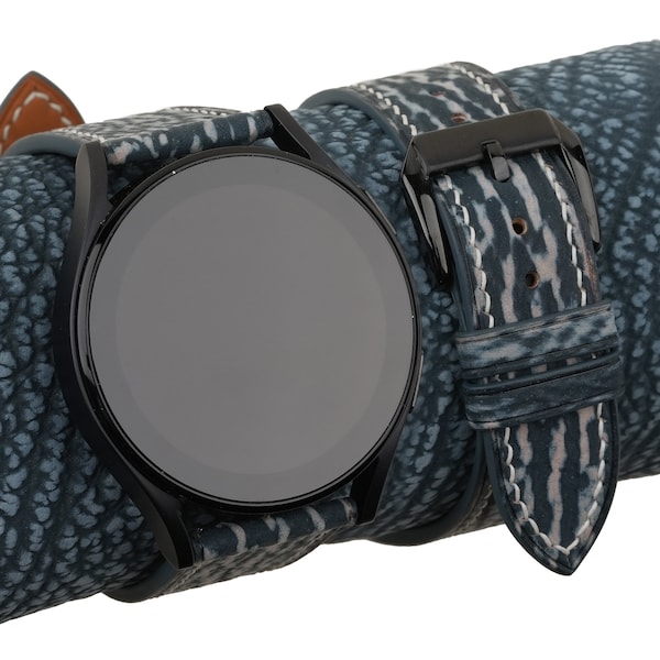 Bracelet de montre Samsung en cuir de requin bleu fait main compatible avec la montre Samsung Galaxy 3 4 5 6 Active 1 2 bracelets homme femme personnalisé