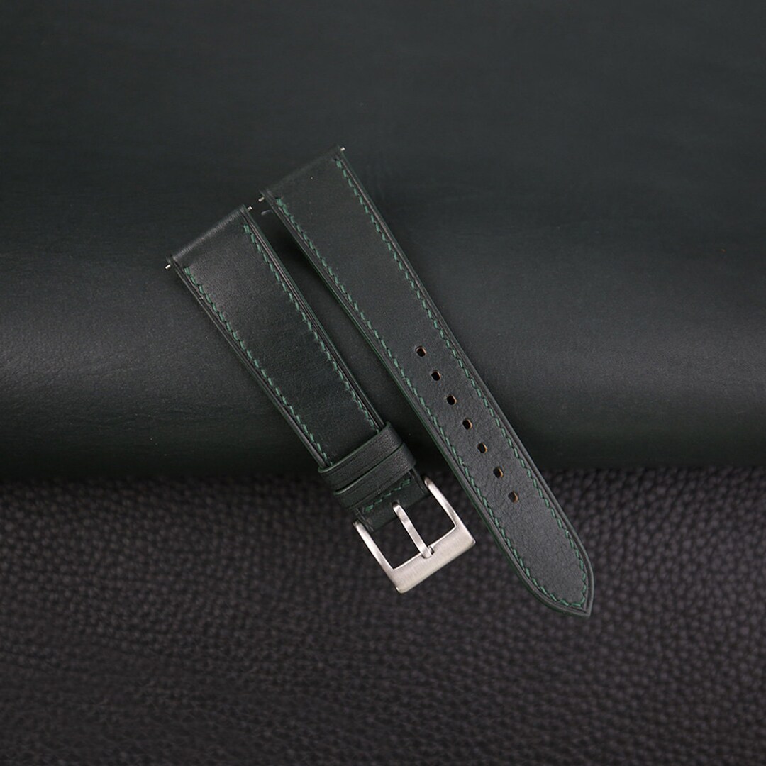 Dark Green Barenia Leather Watch Strap, Dark Green Barenia Leather