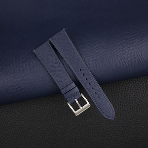 Saffiano Navy Leather Strap Bands, Handmade Navy Saffiano Leather Watch Strap, Saffiano Strap Watch 16mm - 24mm