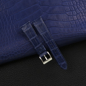 Handdn Watchstraps Classic Dark Blue Alligator Leather Watch Strap, Alligator Dark Blue Strap Bands 16mm 18mm 20mm 22mm