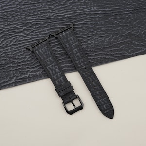 Handmade Black Shark Leather Apple Watch Band 38mm, 40mm, 41mm, 42mm, 44mm, 45mm For All Series custom