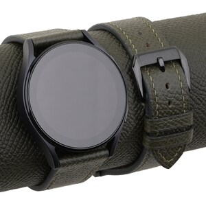 Handmade Olive Epsom leather Samsung watch band compatible with Samsung Galaxy Watch 3 4 5 6 Active 1 2 Band Men Women personalization