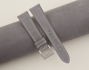 Grey Nubuck Leather Classic Watch Strap, Calfskin Lining, Customizable Lug Sizes