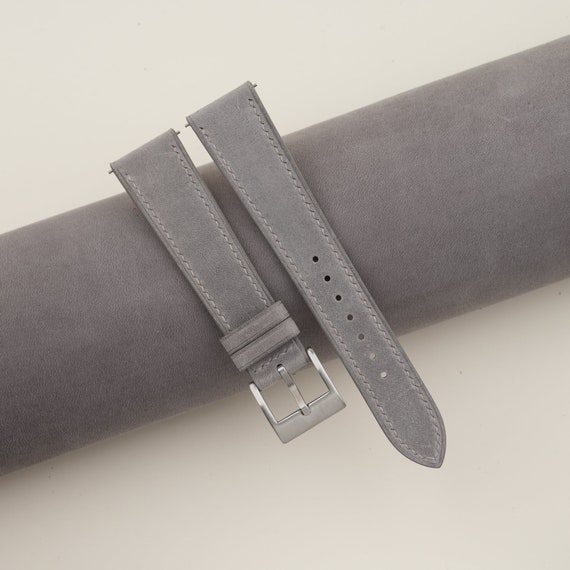 Grey Nubuck Leather Classic Watch Strap, Calfskin Lining, Customizable Lug Sizes