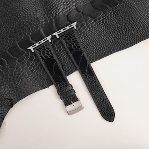 Black Ostrich Leg Leather Apple Watch Band 38mm, 40mm, 41mm, 42mm, 44mm, 45mm For All Series custom