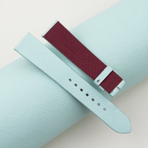 Vintage Turquoise Saffiano Red Lining Leather Watch Strap, Handmade Watch Strap, Epsom Strap Watch 16mm 18mm 19mm 20mm 21mm