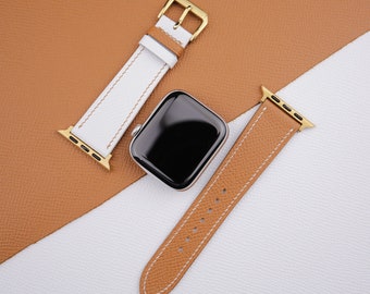 Two Tone Epsom Leather Apple Watch Band, Handmade Strap