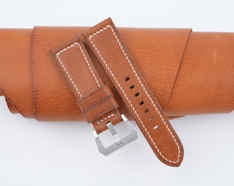Golden Monster Vachetta Veg Leather Strap for Panerai Watches, Handmade PAM strap for Submersible Luminor Due Radiomir patina custome bands