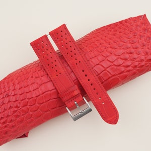 Handdn Watchstraps Rally Red Alligator Leather Watch Strap Folded Edges 18mm 20mm 22mm 24mm Customize, Alligator Leather Watch Strap