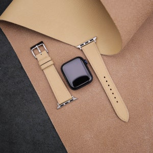 Handmade Beige Saffiano Leather Apple Watch Band 38mm, 40mm, 41mm, 42mm, 44mm, 45mm For All Series, Leather Apple Watch Strap