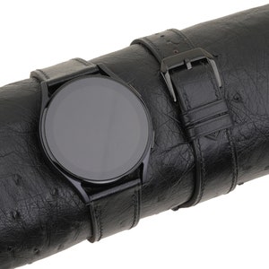 Handmade Black Ostrich leather Samsung watch band compatible with Samsung Galaxy Watch 3 4 5 6 Active 1 2 Band Men Women