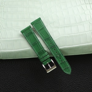 Handdn Watchstraps Classic Light Green Alligator Leather Watch Strap, Alligator Light Green Strap Bands 16mm 18mm 20mm 22mm