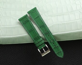 Handmade Light Green Alligator Leather Watch Strap, Classic Bands