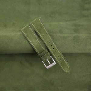 Handdn Watchstraps Green Suede Quick Release Strap, Suede Green Strap Watch, Suede Watch Bands 16mm 18mm 19mm 20mm 21mm
