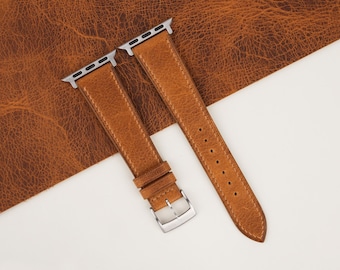 Correa de cuero encerado marrón dorado para Apple Watch (38 mm, 40 mm, 41 mm, 42 mm, 44 mm y 45 mm) para todas las series. Correa de cuero para Apple Watch.