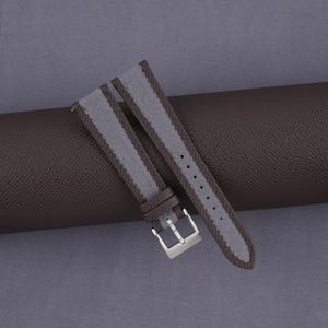 Handmade Gray Sailcloth Folded Edge Epsom Watch Strap, Folded Edge Sailcloth Gray Strap Bands 19mm 20mm 21mm 22mm Customize any size