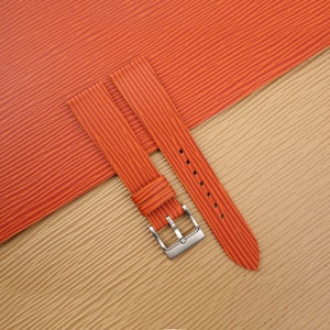 Handmade Orange Calfskin Leather Watch Strap, Orange Calf Leather Waves Textures Watch Bands 17mm 18mm 19mm 20mm 21mm 22mm 23mm