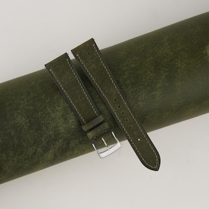 Dark Olive Pueblo Badalassi Carlo Leather Watch Strap, Handmade Pueblo Leather Watch Strap 18mm 19mm 20mm 21mm 22mm 23mm