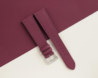 Burgundy Sailcloth Rubber Watch Strap, Handmade Rubber Bands 16mm 19mm 18mm 20mm 22mm 23mm