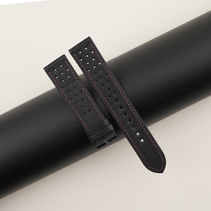 Calfskin Rally Black Box Lining Burgundy Epsom Leather Folded Edges Watch Strap, Watch Strap Band 18mm 19mm 20mm 21mm 22mm 23mm 24mm