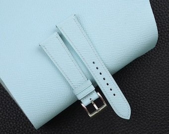 Turquoise Blue Epsom Leather Watch Strap, Turquoise Blue Epsom Leather Handmade Watch Strap, Epsom Strap Watch 16mm - 24mm
