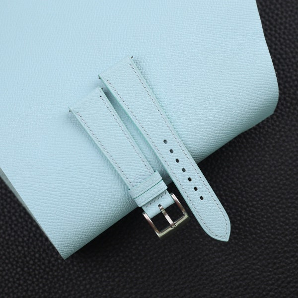 Turquoise Blue Epsom Leather Watch Strap, Turquoise Blue Epsom Leather Handmade Watch Strap, Epsom Strap Watch 16mm - 24mm