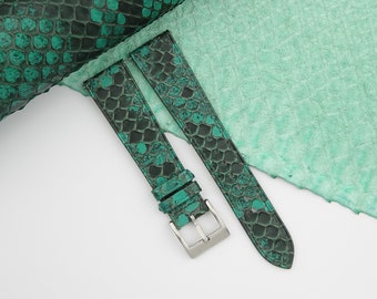 Handmade Green Python Leather Watch Strap, Python Green Skin Watch Bands 17mm 18mm 19mm 20mm 21mm 22mm 23mm For Men Women