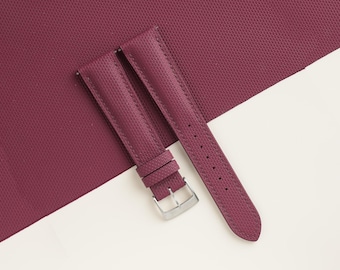 Padded Burgundy Sailcloth Rubber Watch Strap, Handmade Rubber Bands 16mm 19mm 18mm 20mm 22mm 23mm