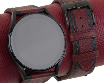 Handmade Tricolor Burgundy Epsom Leather Samsung Watch Band , Samsung Galaxy Watch 3 4 5 6 Active 1 2 Band Men Women personalization